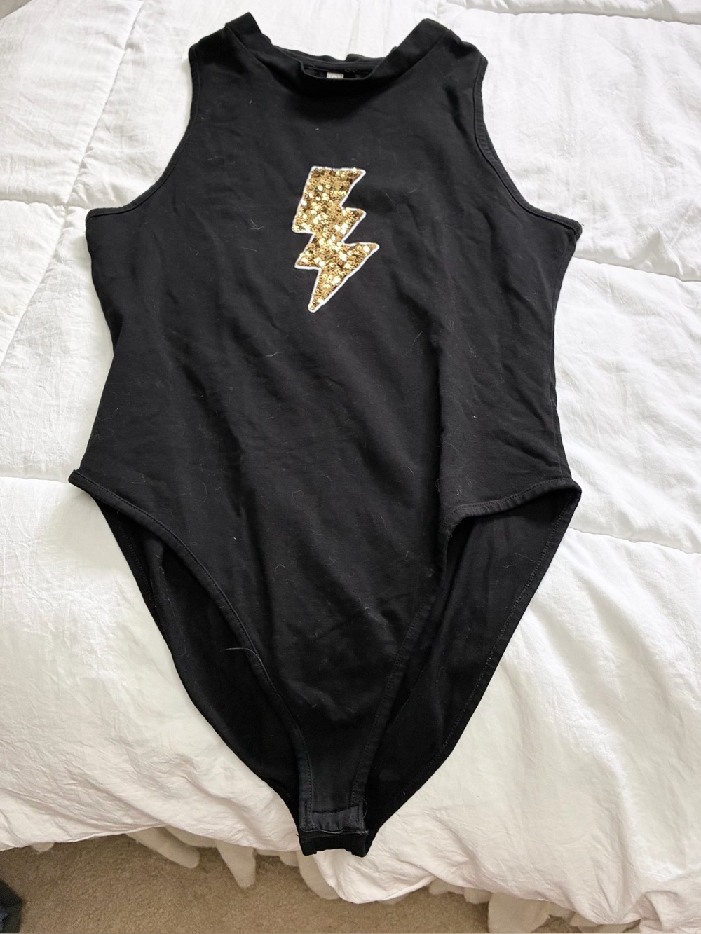 ASOS Black Bodysuit with Gold Lightning Bolt Sequin Detail